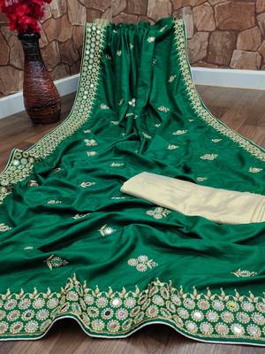 Green embroidered silk saree with blouse 1