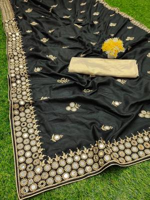 Black embroidered silk saree with blouse 1