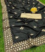 Black embroidered silk saree with blouse