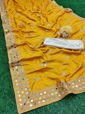Yellow embroidered silk saree with blouse 1