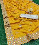 Yellow embroidered silk saree with blouse