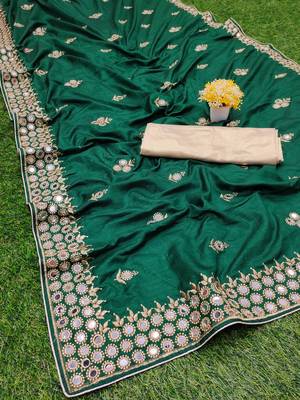 Green embroidered silk saree with blouse 1
