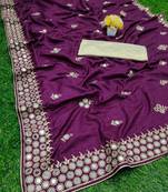 Purple embroidered silk saree with blouse