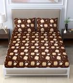 Printed Brown Color Fitted Double Bedsheet with 2 Pillow cover / 72 X 78 X 6 inch