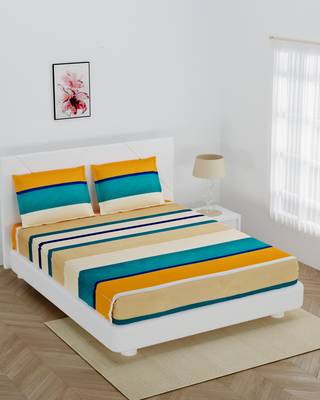 Fitted Double bedsheet multi color super soft with 2 pillow cover / 72 X 78 X 6 inch 1