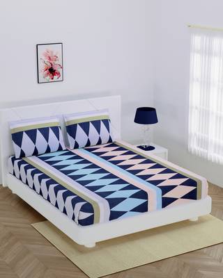 Multi Rectangle Printed Fitted Double Bedsheet with 2 pillow cover / 72 X 78 X 6 inch 1
