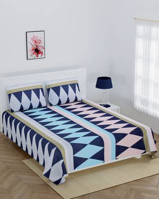 Multi Rectangle Printed Fitted Double Bedsheet with 2 pillow cover / 72 X 78 X 6 inch 2