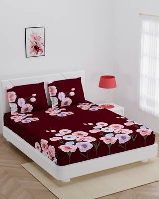 Fitted double bedsheet printed floral with 2 pillow cover / 72 X 78 X 6 inch 1