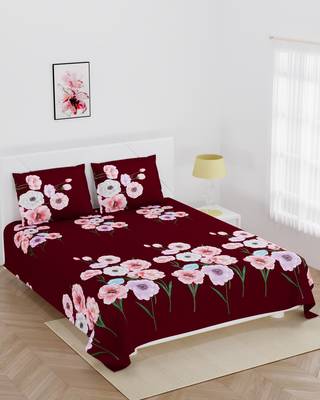 Fitted double bedsheet printed floral with 2 pillow cover / 72 X 78 X 6 inch 2