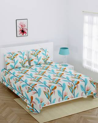 Fitted Double bedsheet Super Soft Multi Floral With 2 Pillow cover / 72 X 78 X 6 inch 2