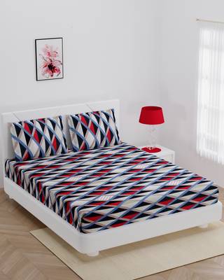 Super soft fitted double bedsheet Multi rectangle with 2 pillow cover / 72 X 78 X 6 inch 1