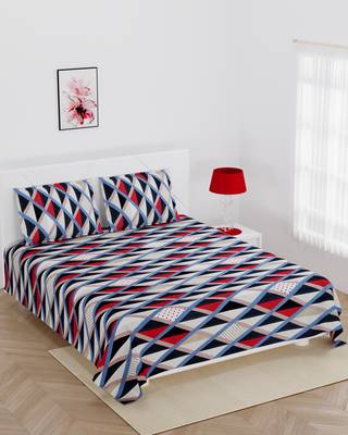 Super soft fitted double bedsheet Multi rectangle with 2 pillow cover / 72 X 78 X 6 inch 2