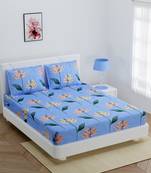 Super soft fitted double bedsheet sky blue floral print with 2 pillow cover / 72 X 78 X 6 inch