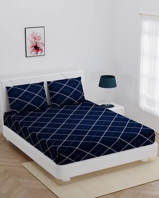 Fitted Double bedsheet super soft navy blue lining with 2 pillow cover / 72 X 78 X 6 inch 1