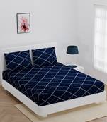 Fitted Double bedsheet super soft navy blue lining with 2 pillow cover / 72 X 78 X 6 inch