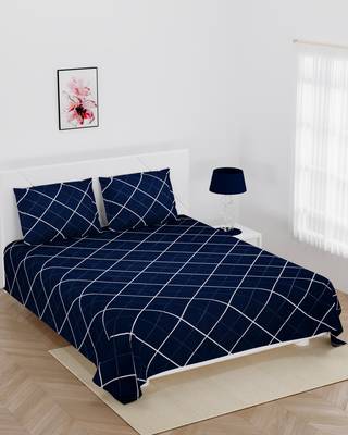 Fitted Double bedsheet super soft navy blue lining with 2 pillow cover / 72 X 78 X 6 inch 2