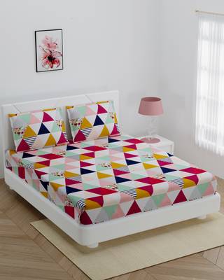 Super soft fitted double bedsheet multi rectangle design with 2 pillow cover / 72 X 78 X 6 inch 1
