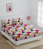 Super soft fitted double bedsheet multi rectangle design with 2 pillow cover / 72 X 78 X 6 inch