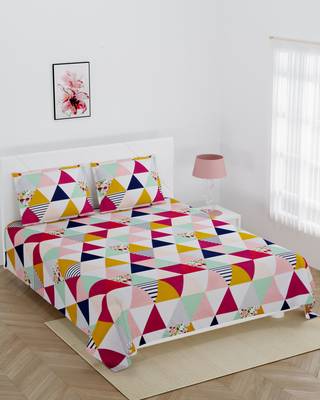 Super soft fitted double bedsheet multi rectangle design with 2 pillow cover / 72 X 78 X 6 inch 2
