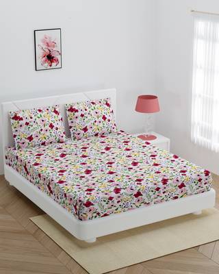 Fitted Double bedsheet multi color flower print with 2 pillow cover / 72 X 78 X 6 inch 1