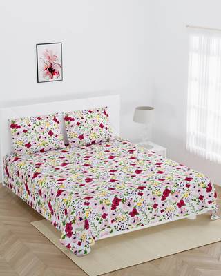 Fitted Double bedsheet multi color flower print with 2 pillow cover / 72 X 78 X 6 inch 2