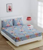Fitted Double Bedsheet grey color with pink flower / 72 X 78 X 6 inch