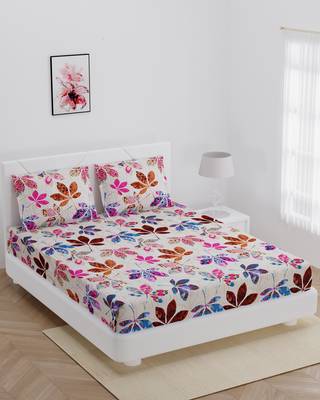 Fitted Double bedsheet multi color leaf with 2 pillow cover / 72 X 78 X 6 inch 1
