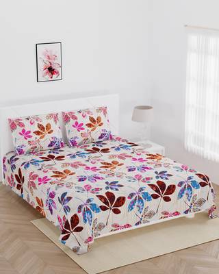Fitted Double bedsheet multi color leaf with 2 pillow cover / 72 X 78 X 6 inch 2