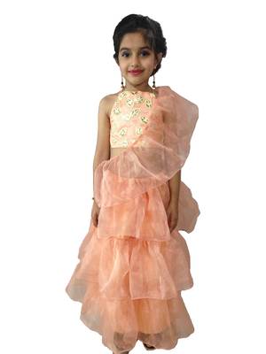 Aglare Peach  Oraganza saree with Peach halter blouse ready to wear.fully stitched 1