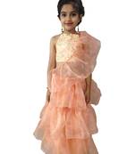 Aglare Peach  Oraganza saree with Peach halter blouse ready to wear.fully stitched