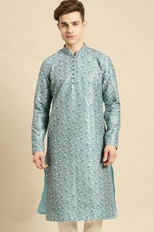 Embroidered Designer Art Silk Maya Blue Color Kurta