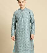 Embroidered Designer Art Silk Maya Blue Color Kurta