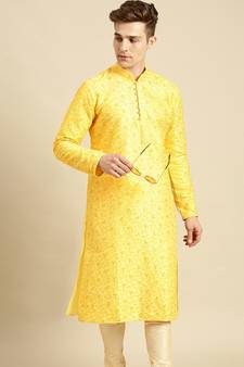 Embroidered Designer Art Silk Sunflower Color Kurta