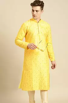 Embroidered Designer Art Silk Sunflower Color Kurta
