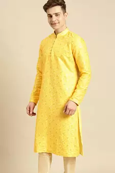 Embroidered Designer Art Silk Sunflower Color Kurta