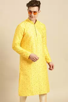 Embroidered Designer Art Silk Sunflower Color Kurta