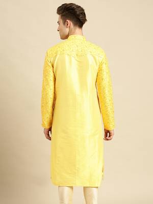 Embroidered Designer Art Silk Sunflower Color Kurta 4