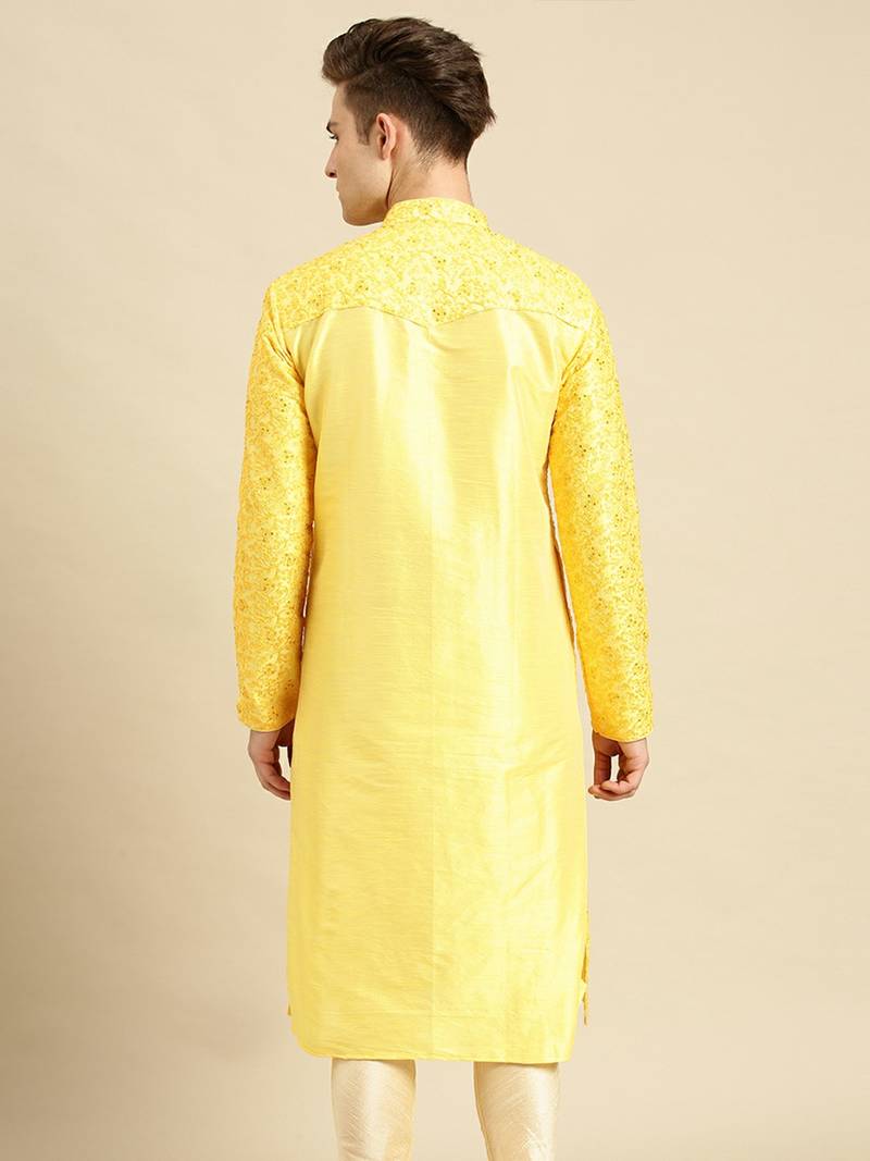 Embroidered Designer Art Silk Sunflower Color Kurta