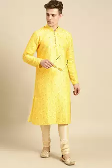 Embroidered Designer Art Silk Sunflower Color Kurta