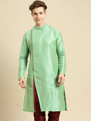 Solid Designer Art Silk Green Color Kurta 1