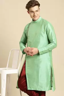 Solid Designer Art Silk Green Color Kurta