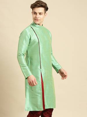 Solid Designer Art Silk Green Color Kurta 3