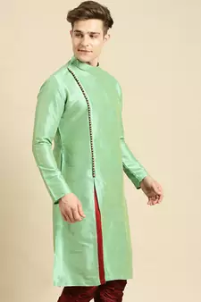 Solid Designer Art Silk Green Color Kurta