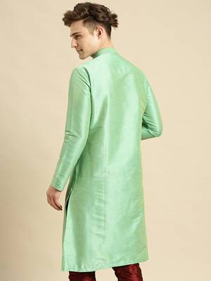 Solid Designer Art Silk Green Color Kurta 4