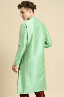 Solid Designer Art Silk Green Color Kurta