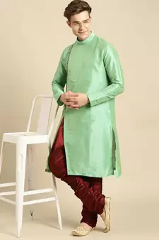 Solid Designer Art Silk Green Color Kurta
