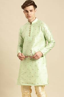 Woven Designer Jacquard Light Green Color Kurta