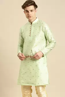 Woven Designer Jacquard Light Green Color Kurta