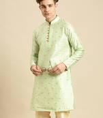 Woven Designer Jacquard Light Green Color Kurta