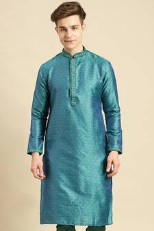 Woven Designer Jacquard Firozi Color Kurta